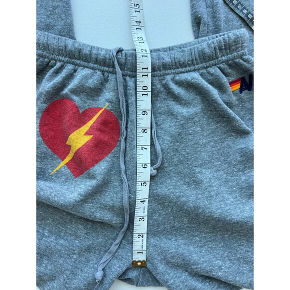 Aviator Nation Bolt Heart Cotton Blend Joggers In Heather Grey size S - Picture 8 of 10